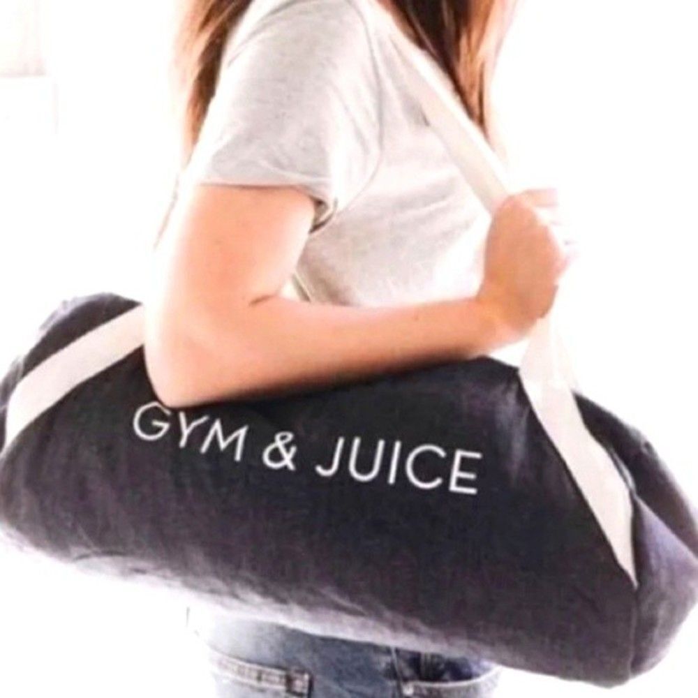 Gym & Juice duffle tote navy denim pockets zip sport bag workout weekender Tote